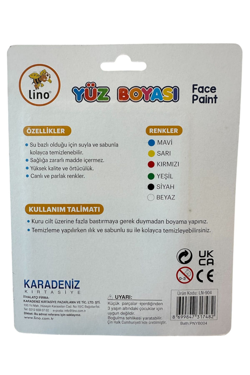 LİNO YÜZ BOYASI 6 RENK TABLET FIRÇALI (YIKANABİLİR)