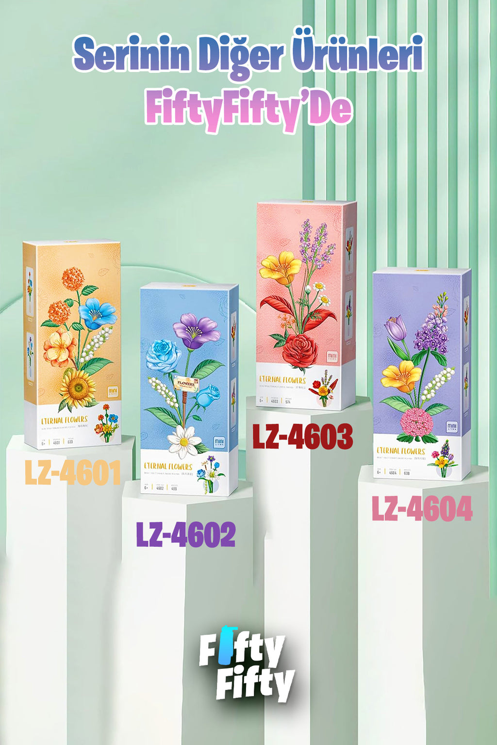 Loz Dekoratif Ve Koleksiyonluk Çiçek Buketi 633 Parça Çiçek Modeli Yapım Seti FFLZ-4601