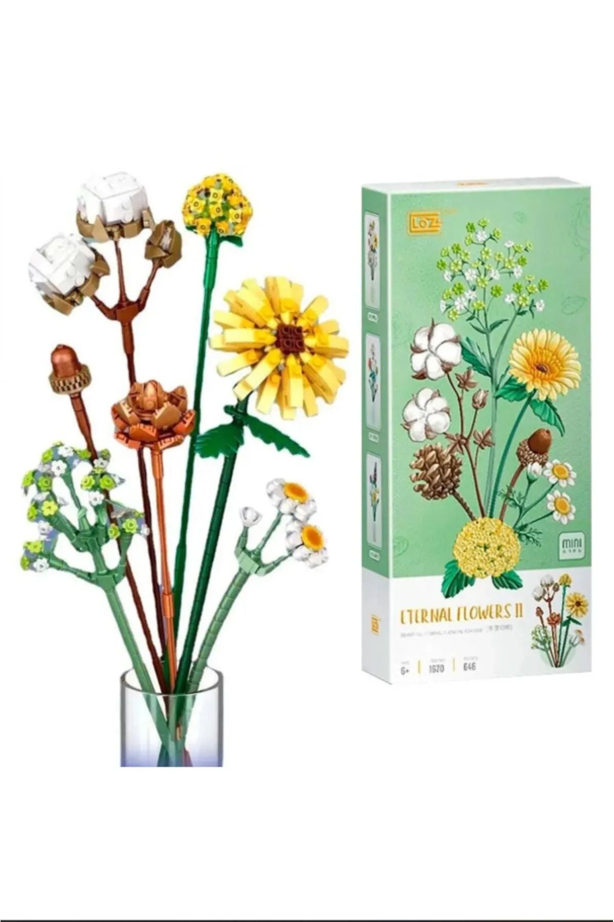 Loz Ebedi Çiçekler: Pamuk Papatya Gerbera 646 Parça Block Oyuncak Lz1670