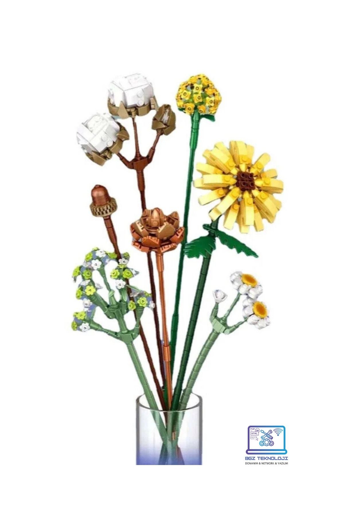 🌼 Loz Eternal Flowers Yapı Seti – Ayçiçeği, Ortanca, Zambak ve Şakayık ile Özel Çiçek Aranjmanı