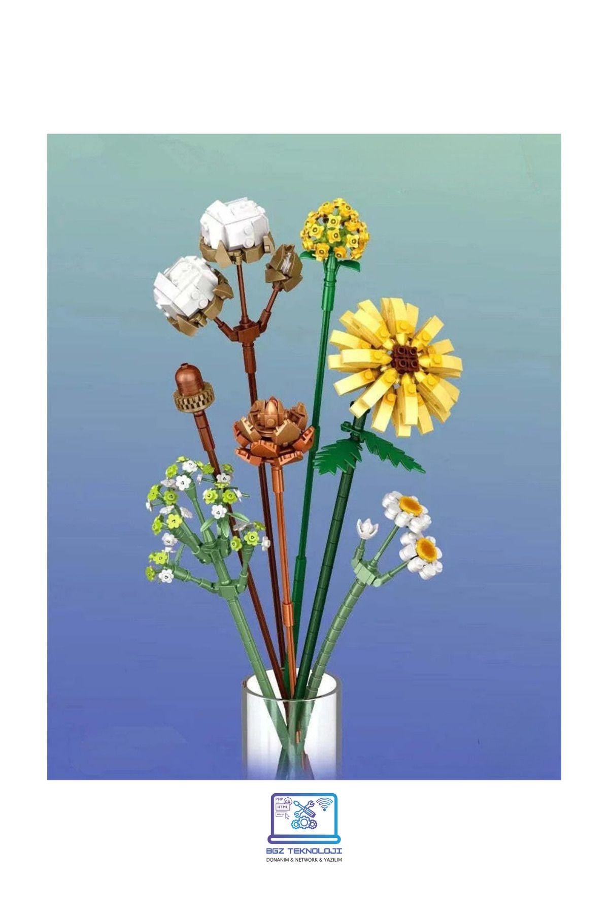 🌼 Loz Eternal Flowers Yapı Seti – Ayçiçeği, Ortanca, Zambak ve Şakayık ile Özel Çiçek Aranjmanı