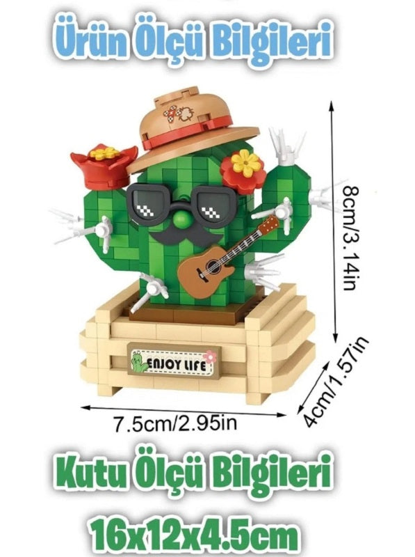 LOZ Evcil Bitki Serisi: Gitarist Kaktüs | 380 Parça Mikro Bloklar | 14+ Yaş | Bitki Maketi