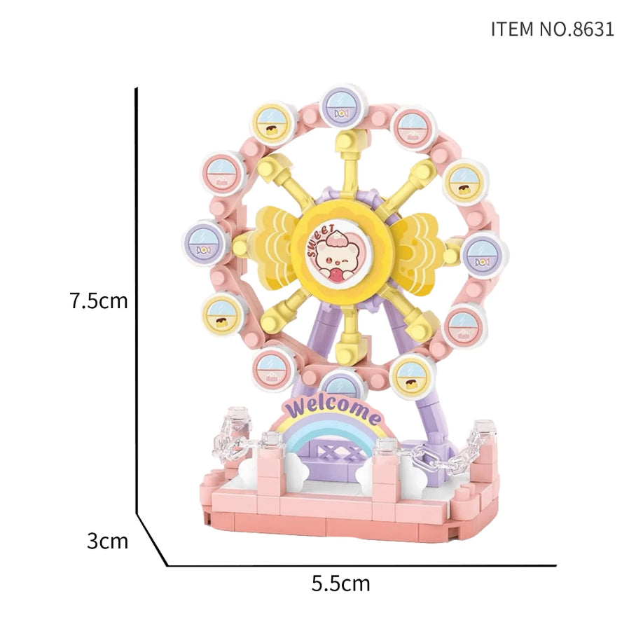 4'LÜ SET - Loz Hareket Eden Lunapark Serisi Mikro Bloklar -Toplam 680 Parça 10+ Yaş (Atlı Karınca, Dönme Dolap, Gondol, Salıncak) - Lunapark Maketi