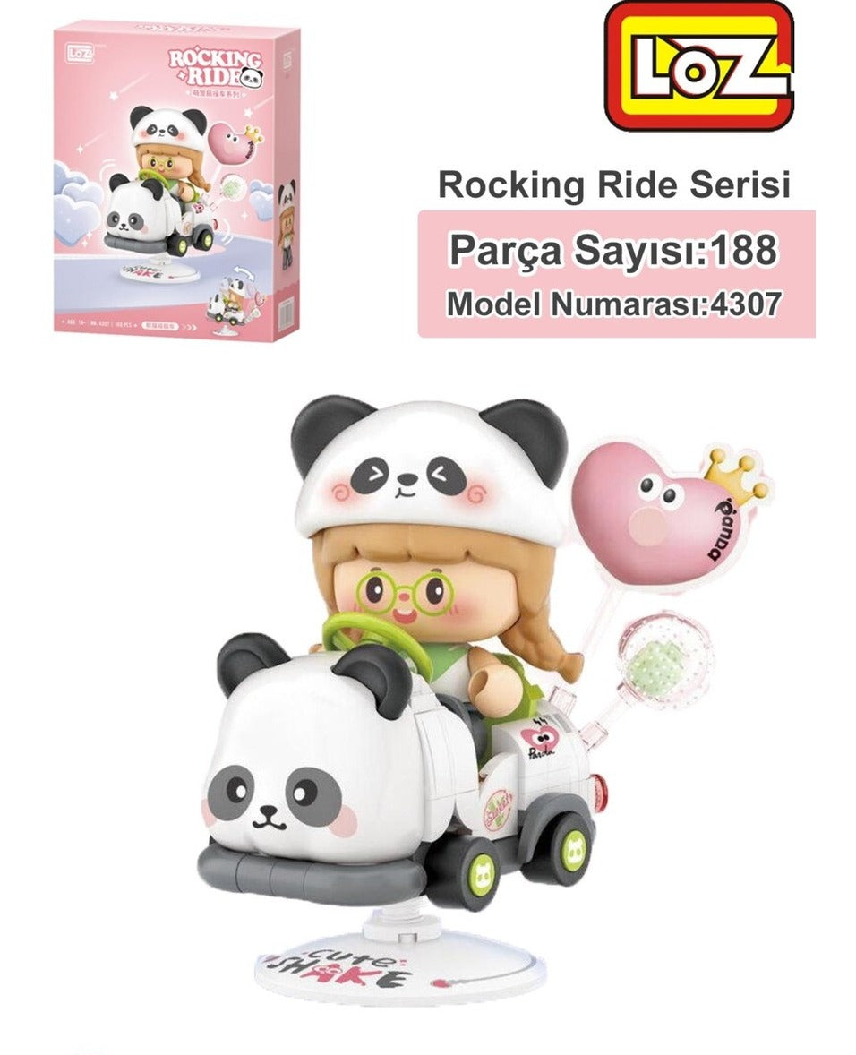 LOZ Sallanan Araba Serisi: Panda Süren Kız | 188 Parça Mikro Bloklar | 14+ Yaş | Lunapark Maketi