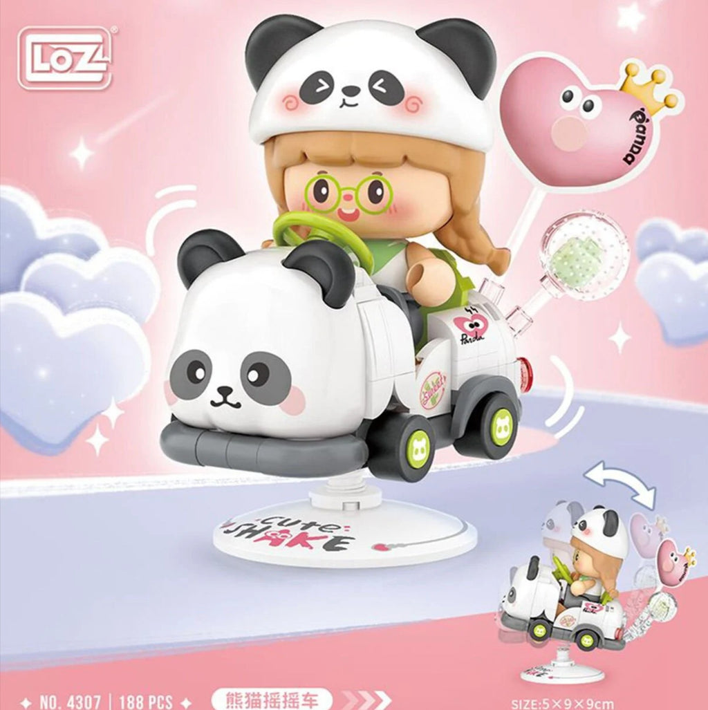 LOZ Sallanan Araba Serisi: Panda Süren Kız | 188 Parça Mikro Bloklar | 14+ Yaş | Lunapark Maketi