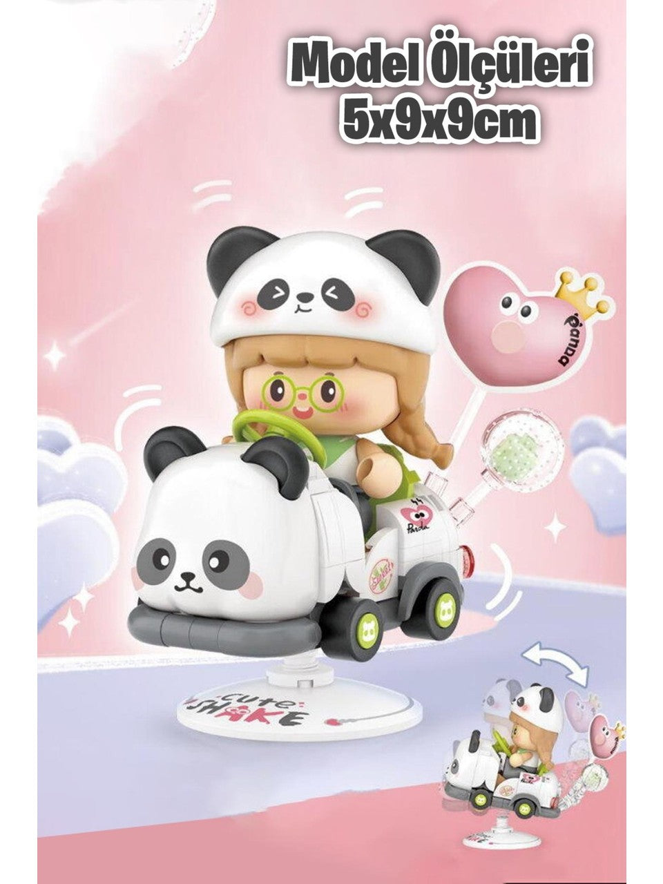 LOZ Sallanan Araba Serisi: Panda Süren Kız | 188 Parça Mikro Bloklar | 14+ Yaş | Lunapark Maketi