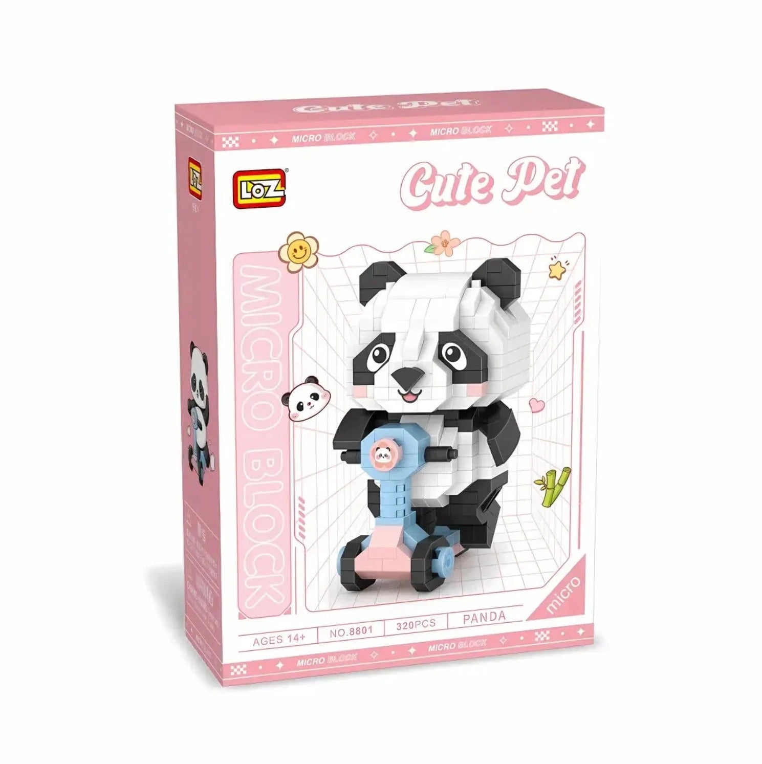 LOZ Tatlış Serisi: Sürücü Panda | 320 Parça Mikro Bloklar | 14+ Yaş | Hayvan Maketi