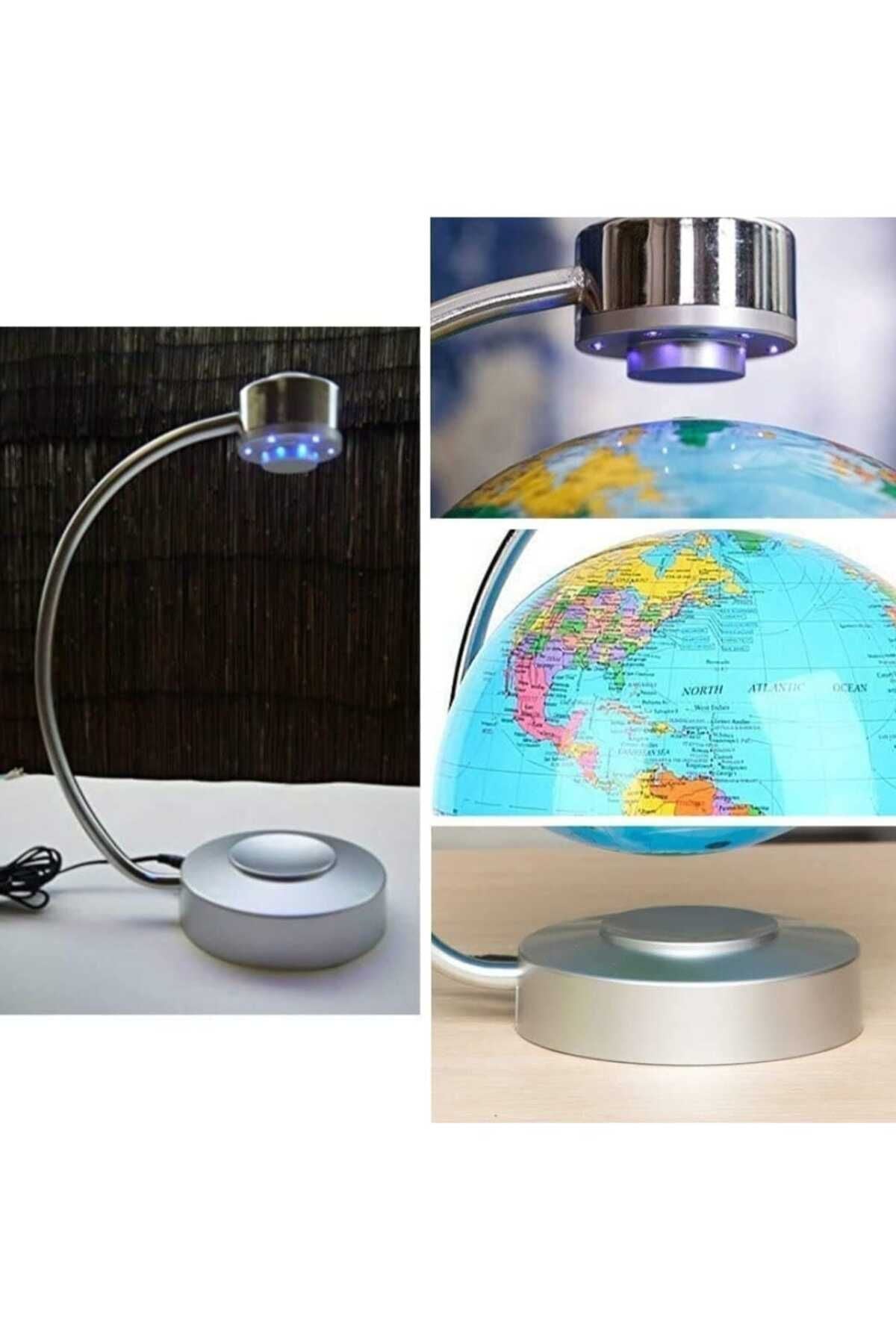 Manyetik Levitasyon Küresi, Ev Ofis Dek. LED Işıklı Dönen Yüzen Dünya Haritası(Metal Dekoratif Süs)
