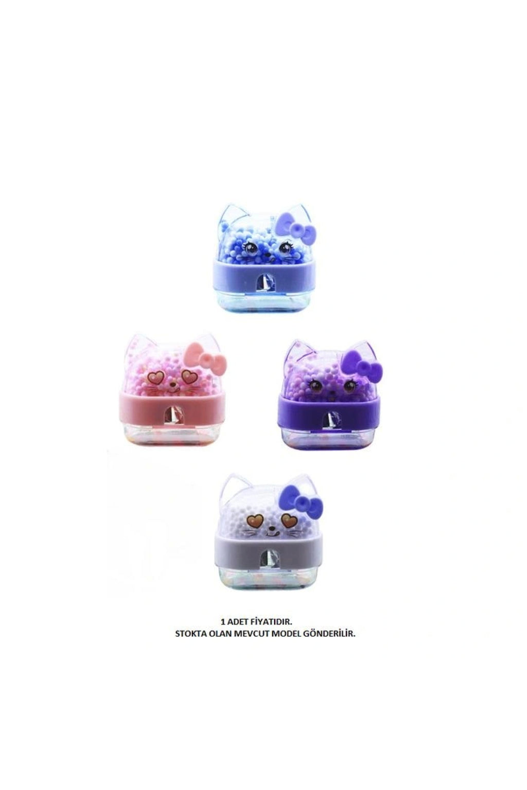 MİKRO MK-4060 KITTY CUTE RENKLİ BONCUKLU ÇİFT DELİKLİ HAZNELİ KALEMTRAŞ