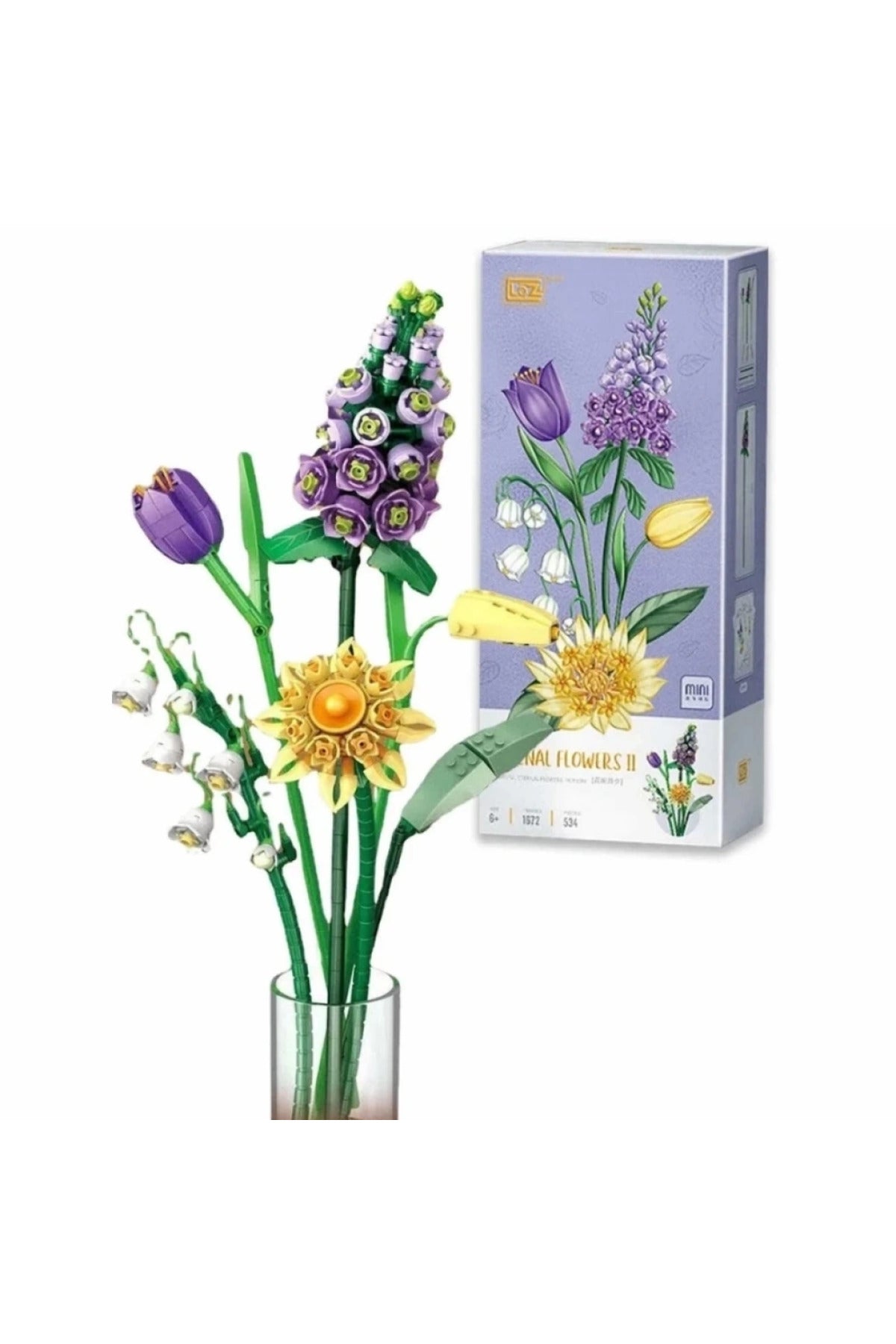 Mini 534 Parça Çiçek Buketi Blok Seti – Eternal Flowers II, 33 cm