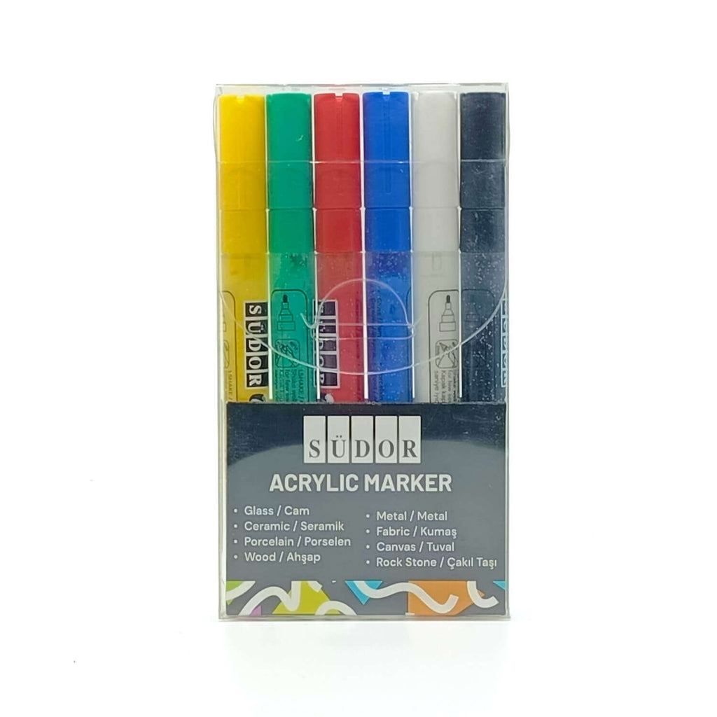 Mona Lisa 6'lı Ana Renkler Akrilik Marker Seti (Cam, Seramik, Porselen, Ahşap, Metal, Kumaş, Tuval ve Taş Üzerinde Kullanılabilir.)