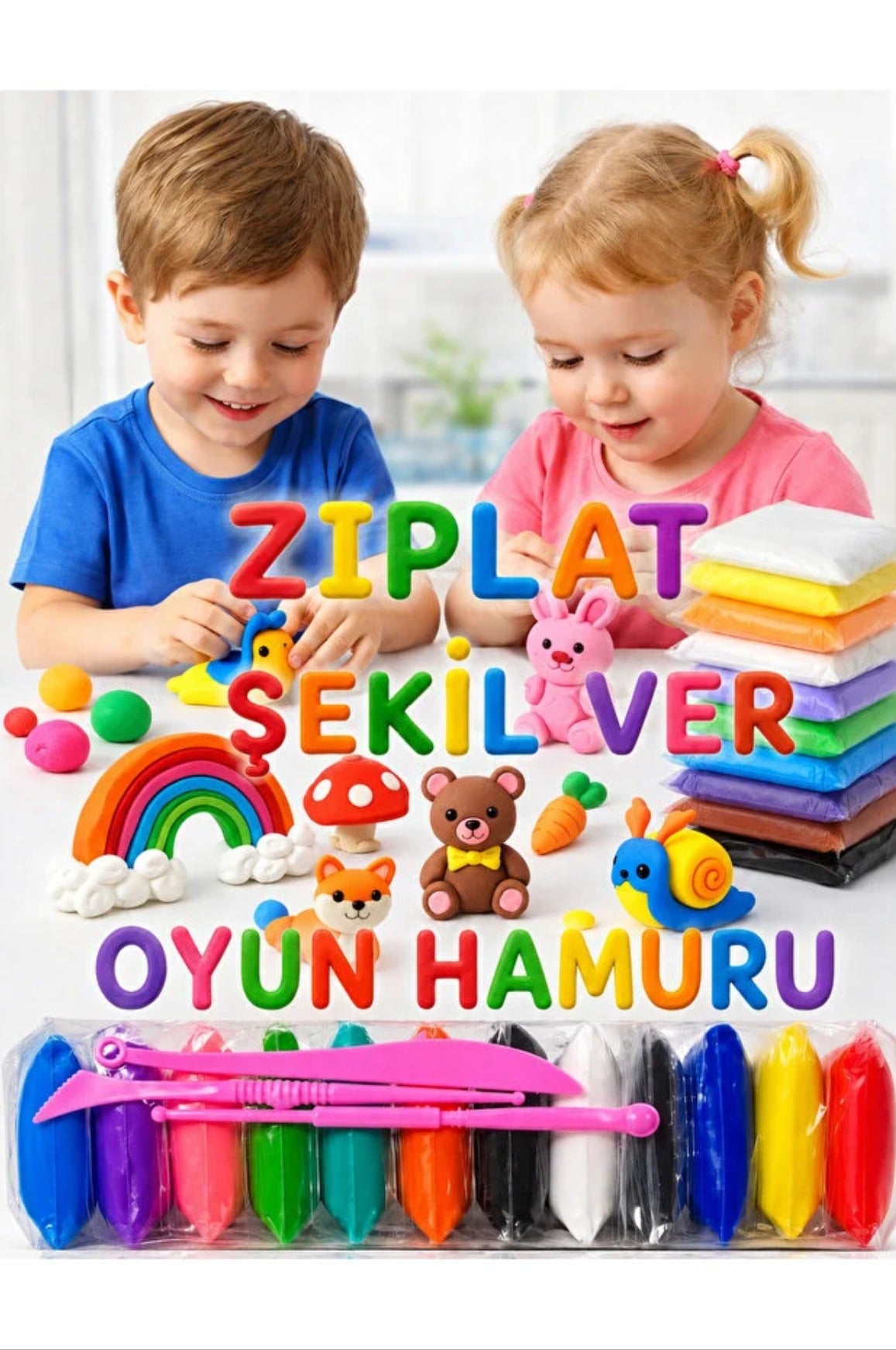 12 Renk Zıplayan Oyun Hamuru Air-Dry Anaokulu Oyuncağı Havayla Kuruyan Yumuşak Kil Clay