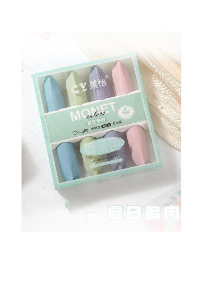 Monet Kawaii 4'lü Pastel Renk Fosforlu Kalem Seti Yumuşak Renkler