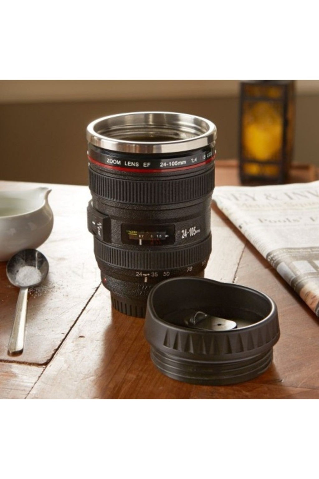 Objektif Görünümlü Lens Çelik Kupa Kahve + Çay Termosu
