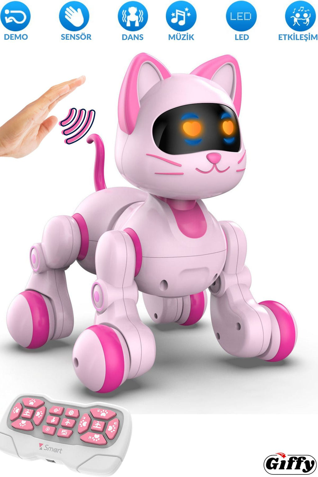 Oyuncak Full Fonksiyon Uzaktan Kumandalı El Sensörlü Şarjlı Işıklı Müzikli Dansçı Robot Kedi