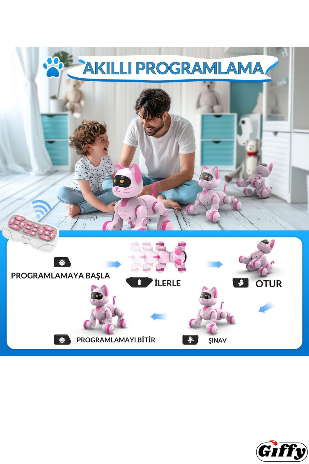 Oyuncak Full Fonksiyon Uzaktan Kumandalı El Sensörlü Şarjlı Işıklı Müzikli Dansçı Robot Kedi
