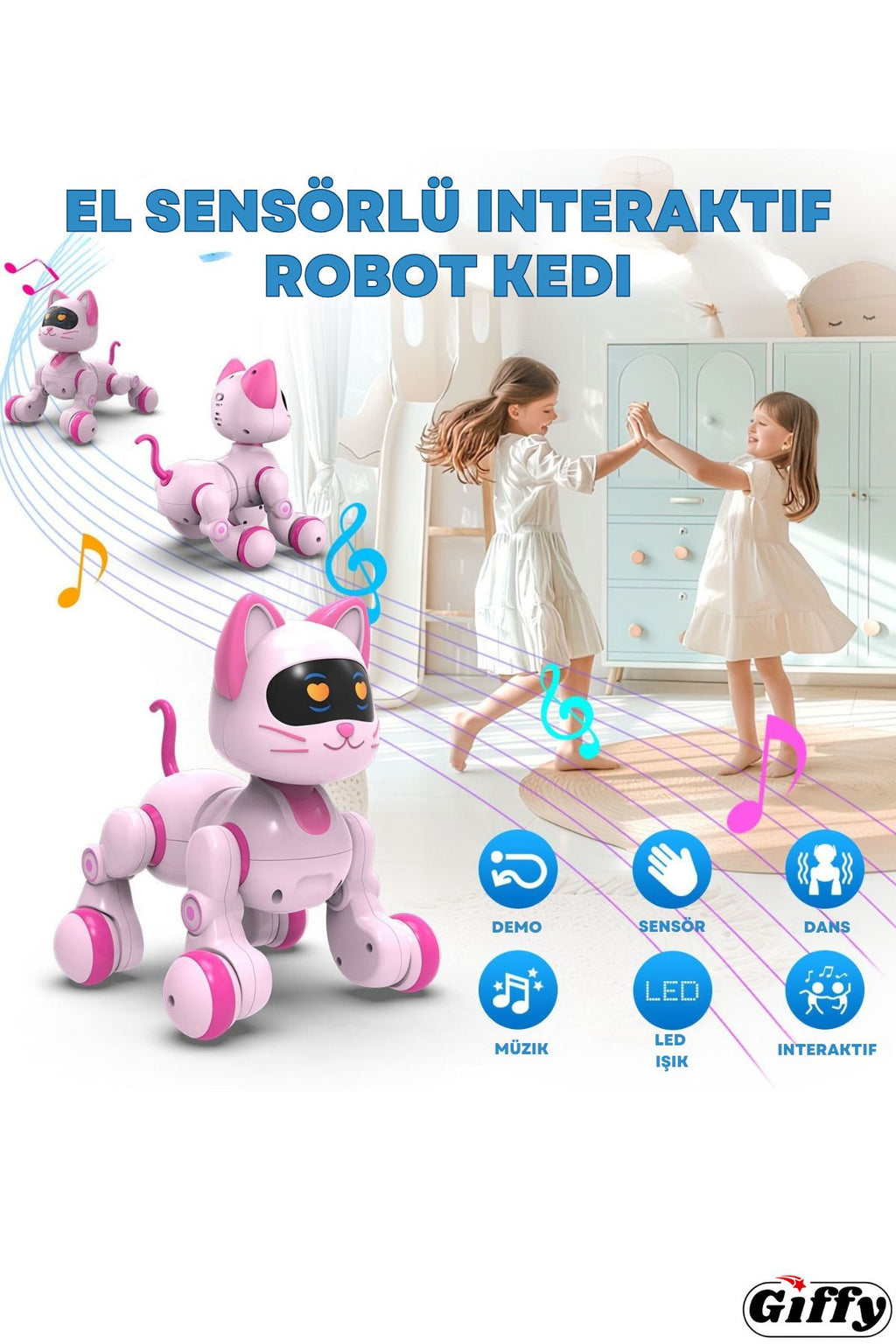 Oyuncak Full Fonksiyon Uzaktan Kumandalı El Sensörlü Şarjlı Işıklı Müzikli Dansçı Robot Kedi