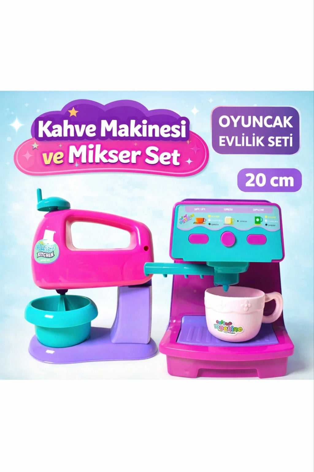 3 LÜ SET KAHVE MAKİNESİ DİKEY SÜPÜRGE VE MİKSER MAKİNESİ Oyuncak Evcilik Seti