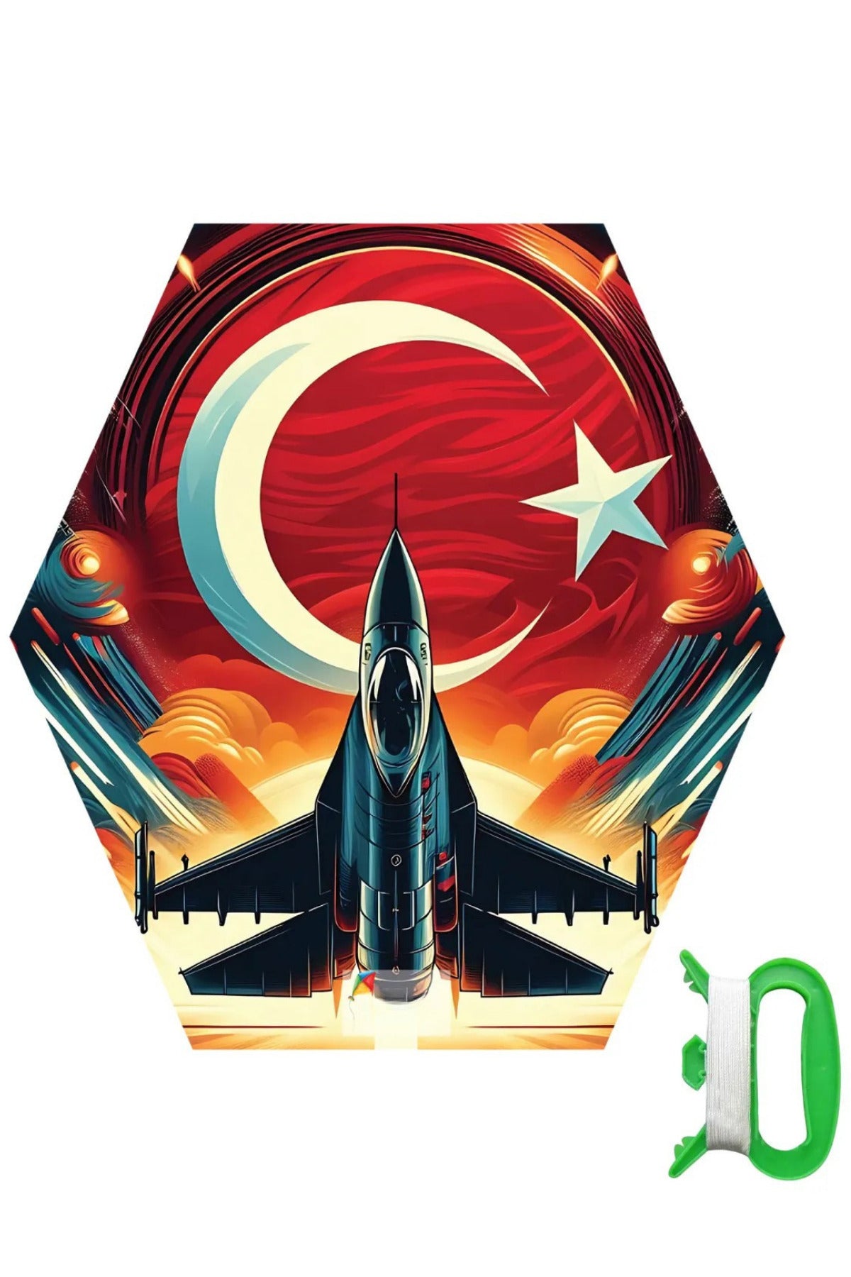 Türk Bayrağı & F16 Desenli Kolay Kurulum Altıgen Çıtalı Uçurtma