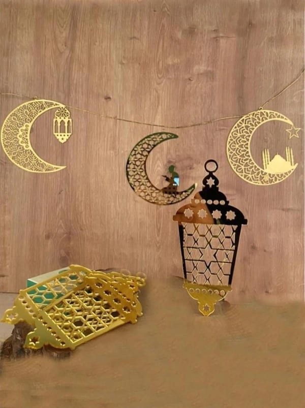 Ramazan Özel Dekoratif Altın Pleksi Duvar Süsü 6'lı Set