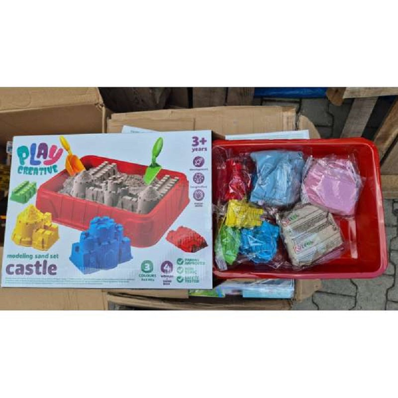 Play Creative Kumdan Kale Yapım Seti (3 x 230 gr Kinetik Kum, Tepsi ve 4 Kalıp)