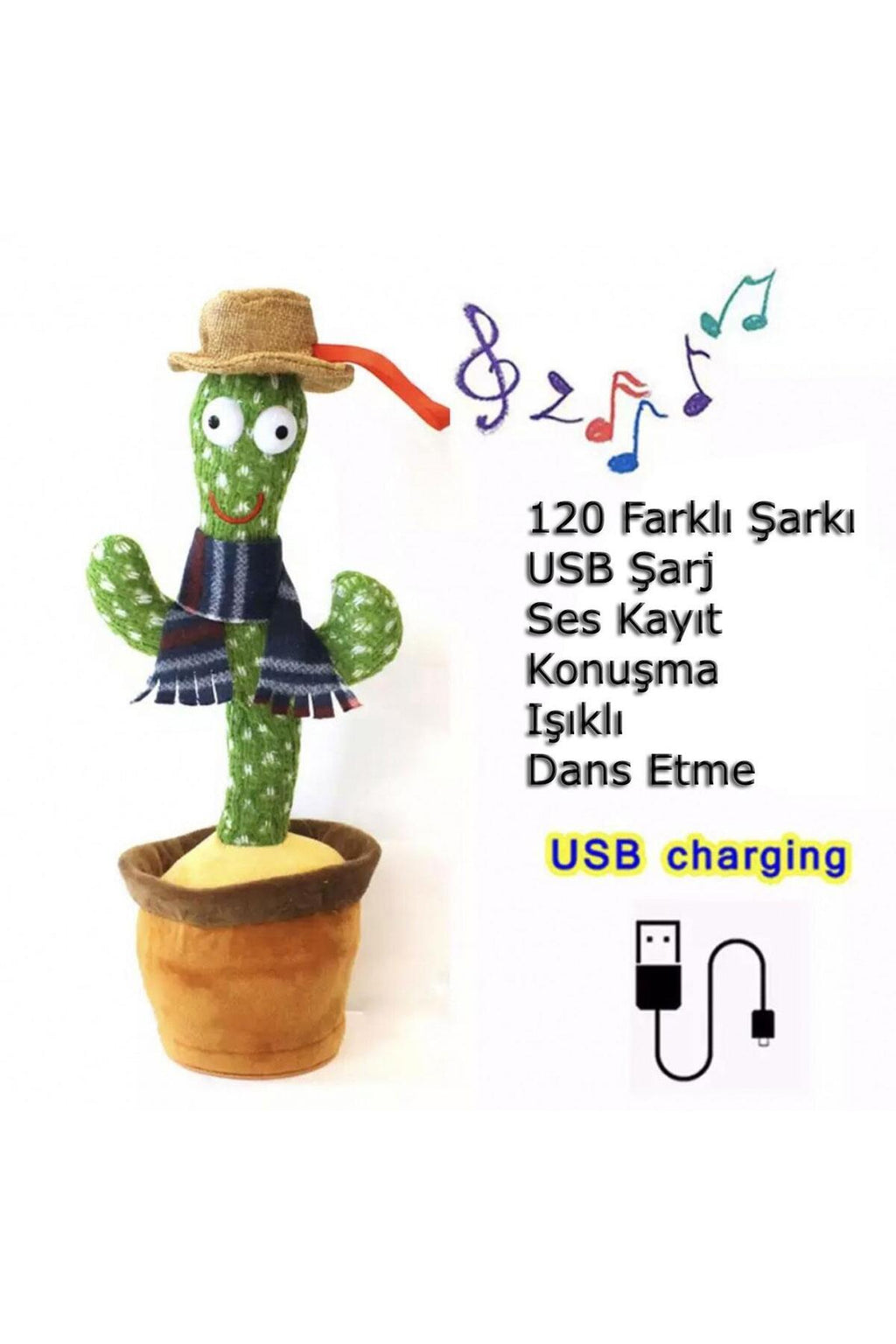 Ses Taklidi Yapan Işıklı Usb Şarjlı Dans Eden Kaktüs Dansçı Kaktüs