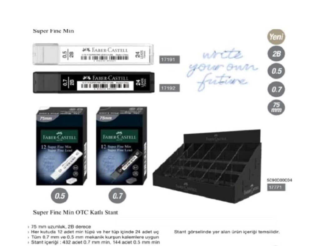 Süper Fine Kurşun Kalem Ucu (Min) T. Black 0.7mm 2B 75mm 24 Lü Tüp 5 adet
