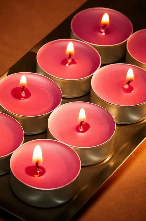 Tealight Mum - Kırmızı Küçük Yuvarlak Yılbaşı Yer Ve Masa Mumu 50 Adet 4 Saat Yanar