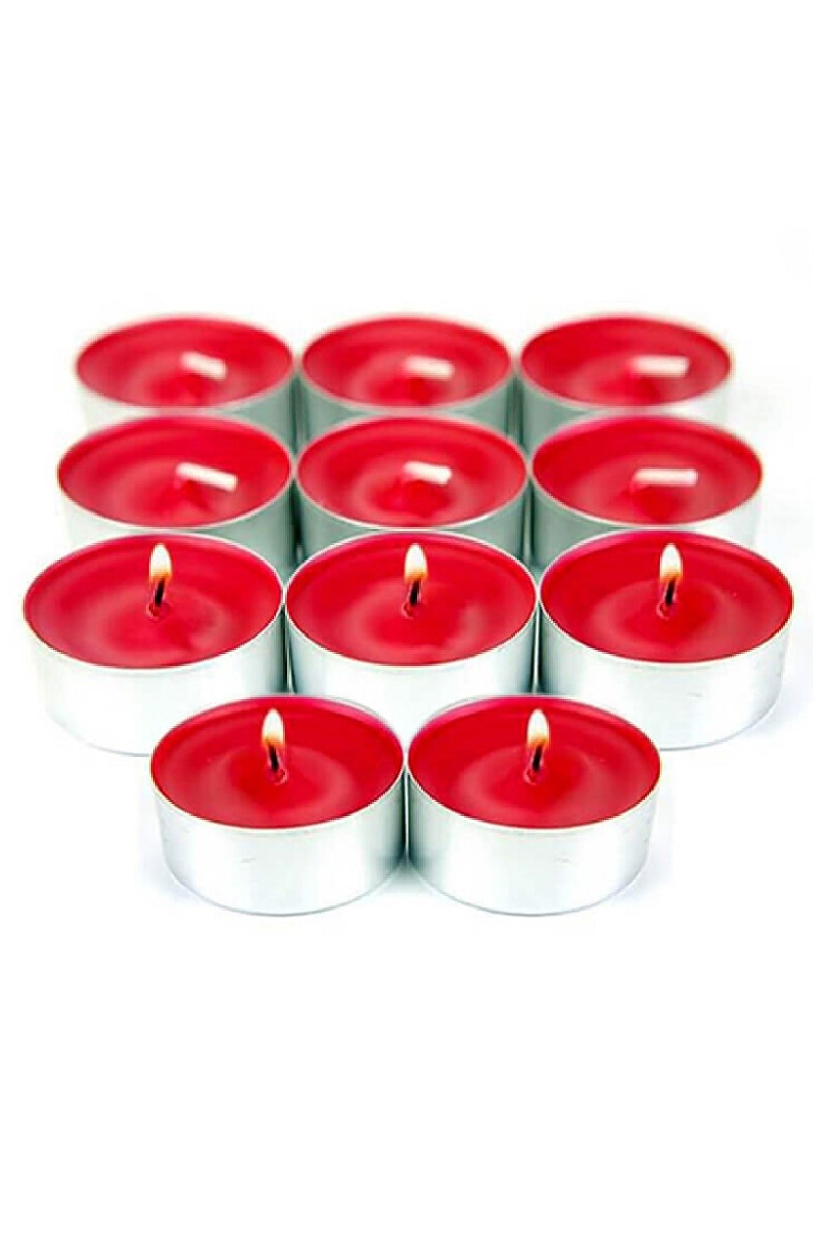 Tealight Mum - Kırmızı Küçük Yuvarlak Yılbaşı Yer Ve Masa Mumu 50 Adet 4 Saat Yanar