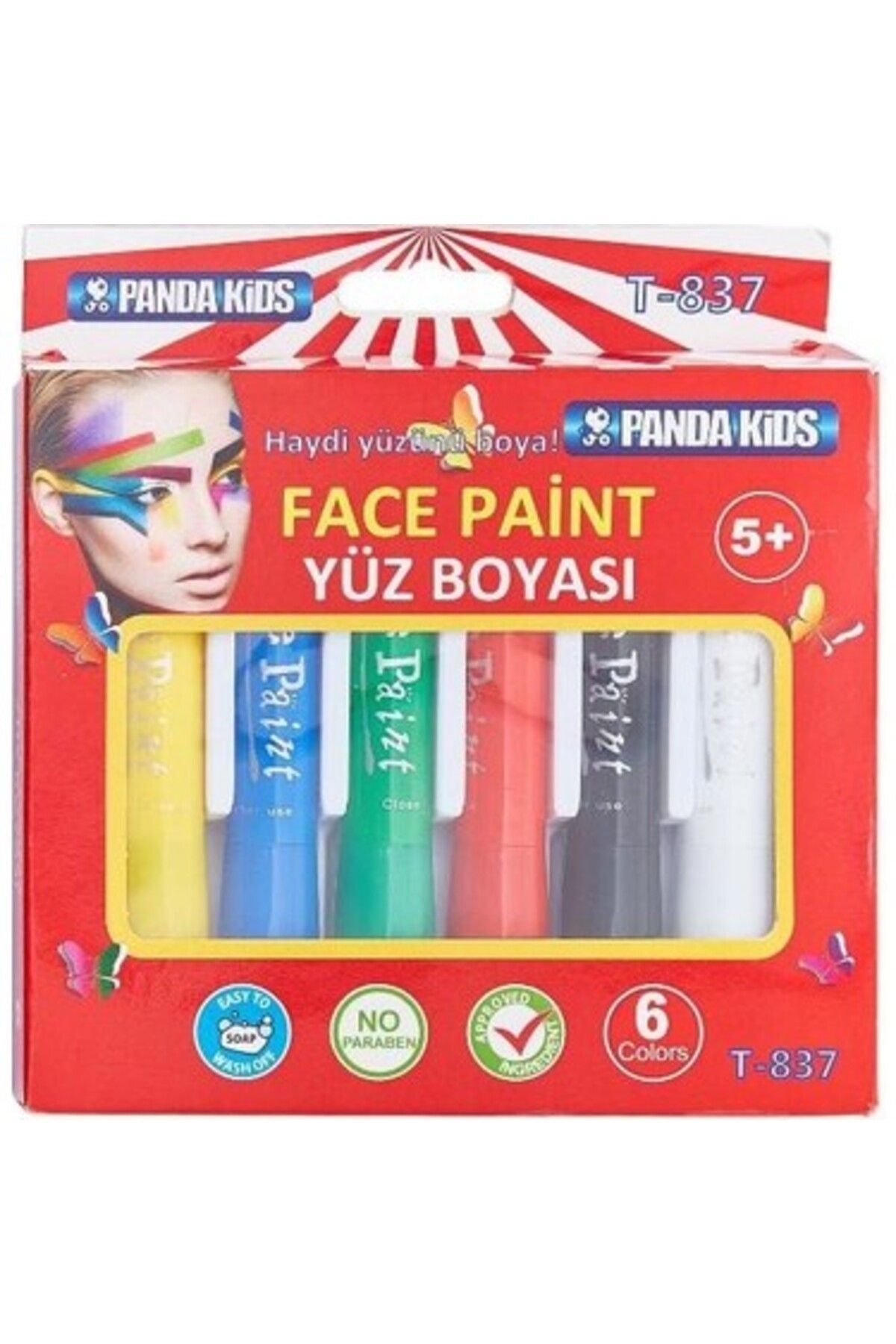 Trix Panda Kids 6 Renk Yüz Boyası Kalem Tipi T-837
