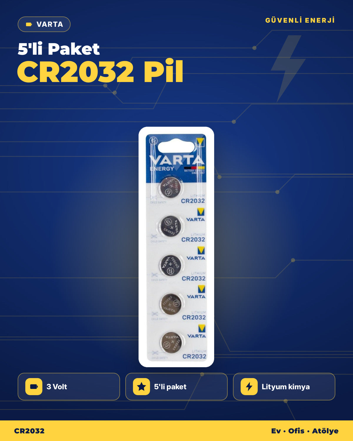(1 ADET) Varta CR2032 3V Lityum Düğme Pil