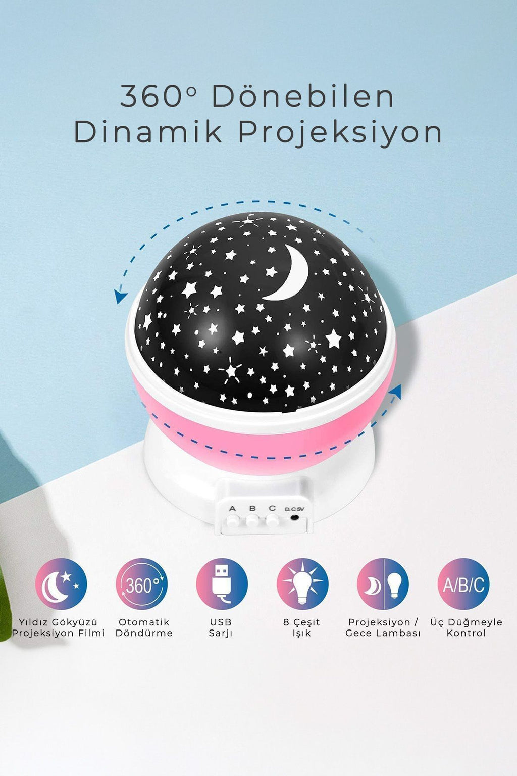 Yıldız Gökyüzü Projeksiyonlu Star Master Gece Lambası Kamp-Çadır -Çocuk Odası Pilli Usbli