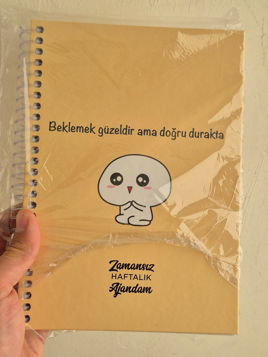 Zamansız Haftalık Stickerlı, Resimli, Renkli Spiralli Sert Kapak Ajanda 17x24 CM