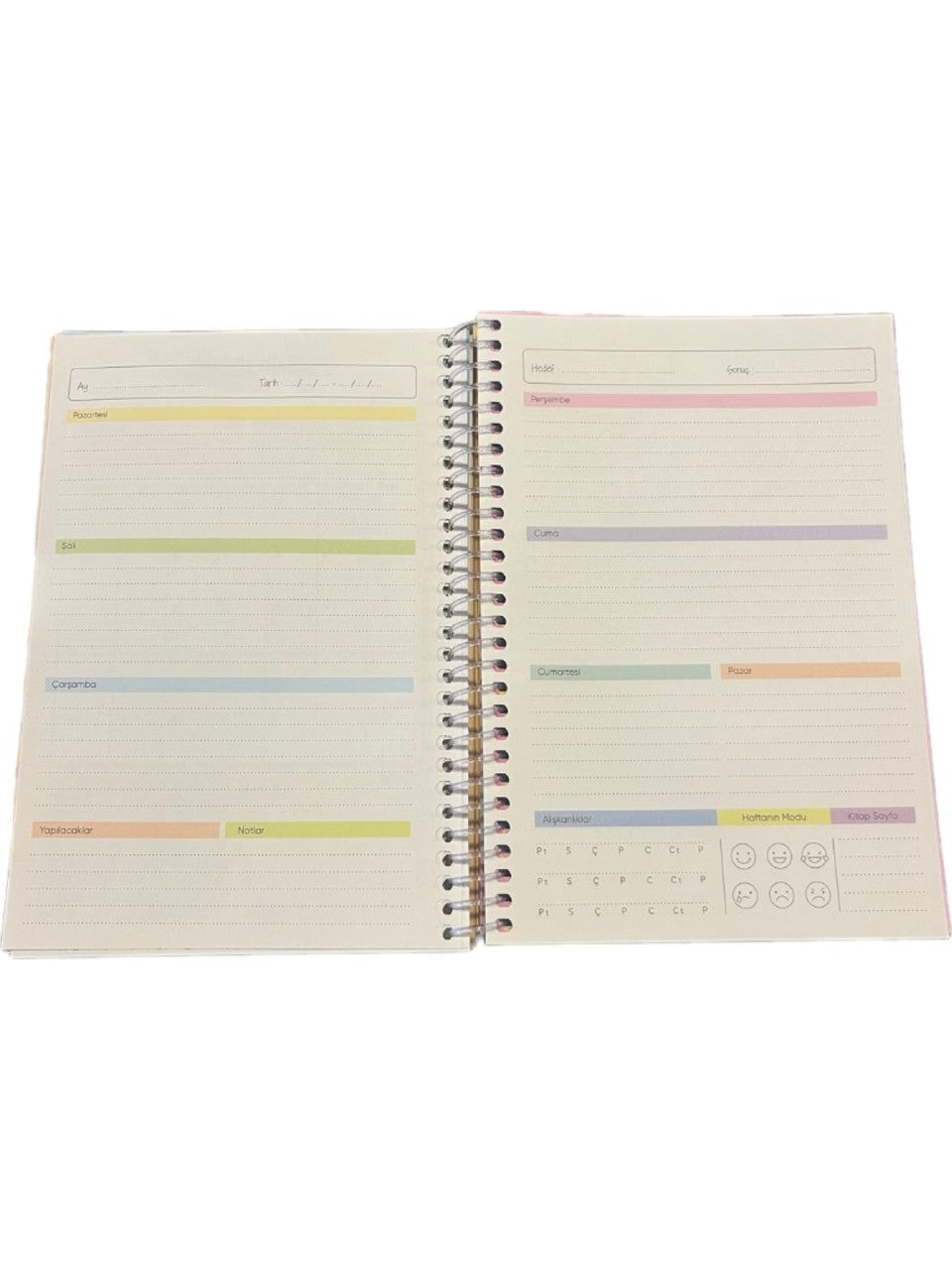 Zamansız Haftalık Stickerlı, Resimli, Renkli Spiralli Sert Kapak Ajanda 17x24 CM